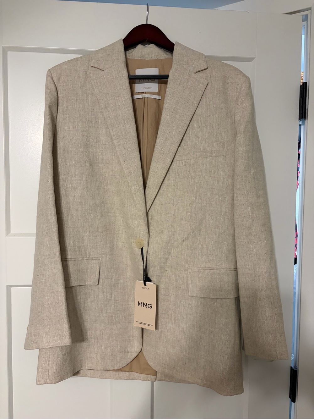 Mango Neutral Linen Single-Button Blazer